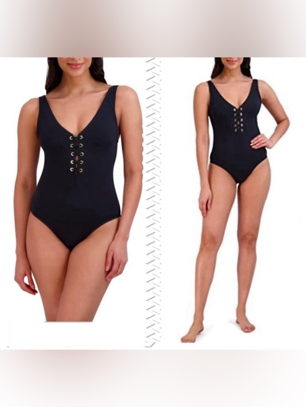 BCBGMAXAZRIA One Piece Swimsuit Lace Up Grommet Tummy Control Black Size Small